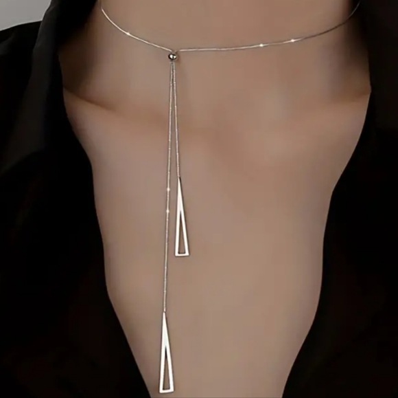Jewelry - 925 Sterling Silver Minimal Triangle Necklace Adjustable Necklace Minimalist